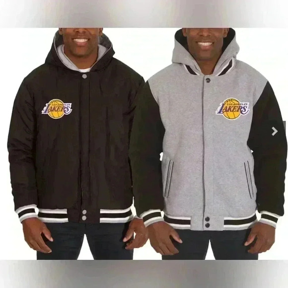 🆕 Men’s LA Lakers Embroidered Logo Reversible Hooded Fleece Full-Snap Jacket - Picture 6 of 6
